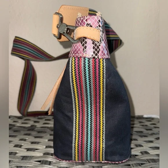 Consuela Crossbody Bag – Pink Python Print & Black Canvas with Rainbow Strap - Picture 8 of 17